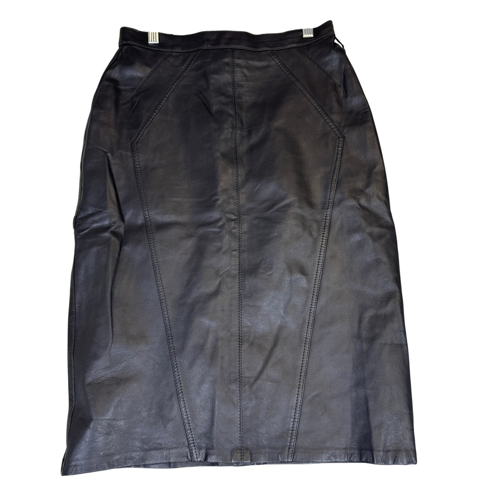 NWT Vintage Bagatelle Black Leather Midi Skirt High Waisted Pencil Size 28 Waist